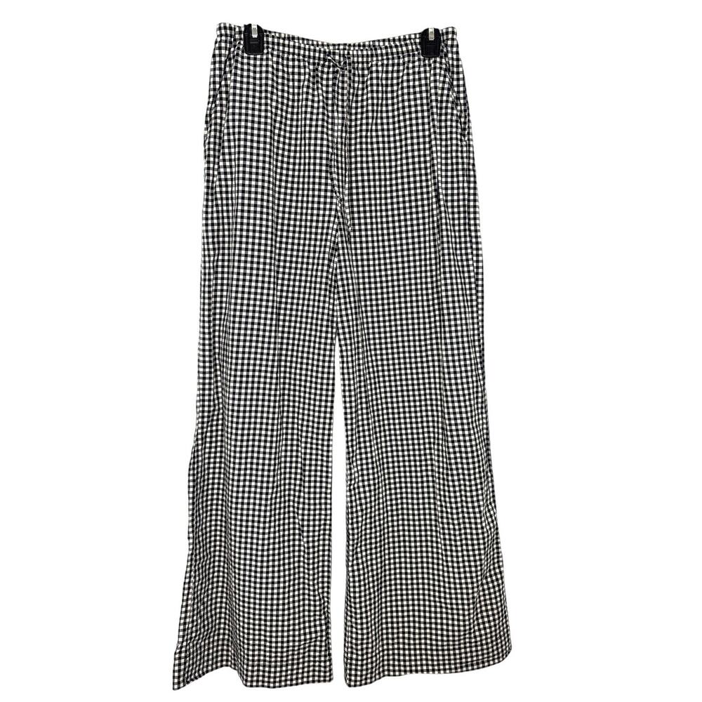 Marine Layer Cali Poplin Drawstring Pant Women's Sz M Gingham Black Cream Preppy
